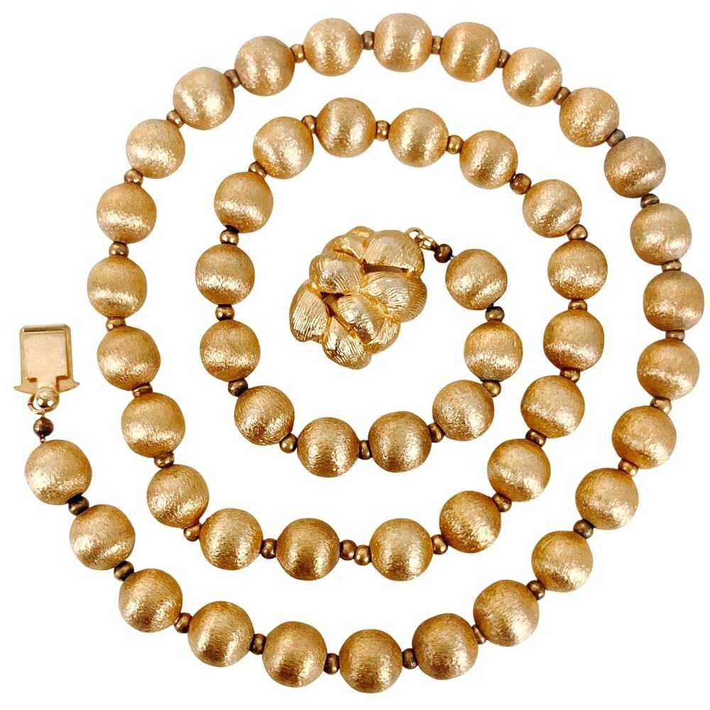 Signed Castlecliff Mid Century Gold Tone Beaded Cocktail Evening Necklace VTG